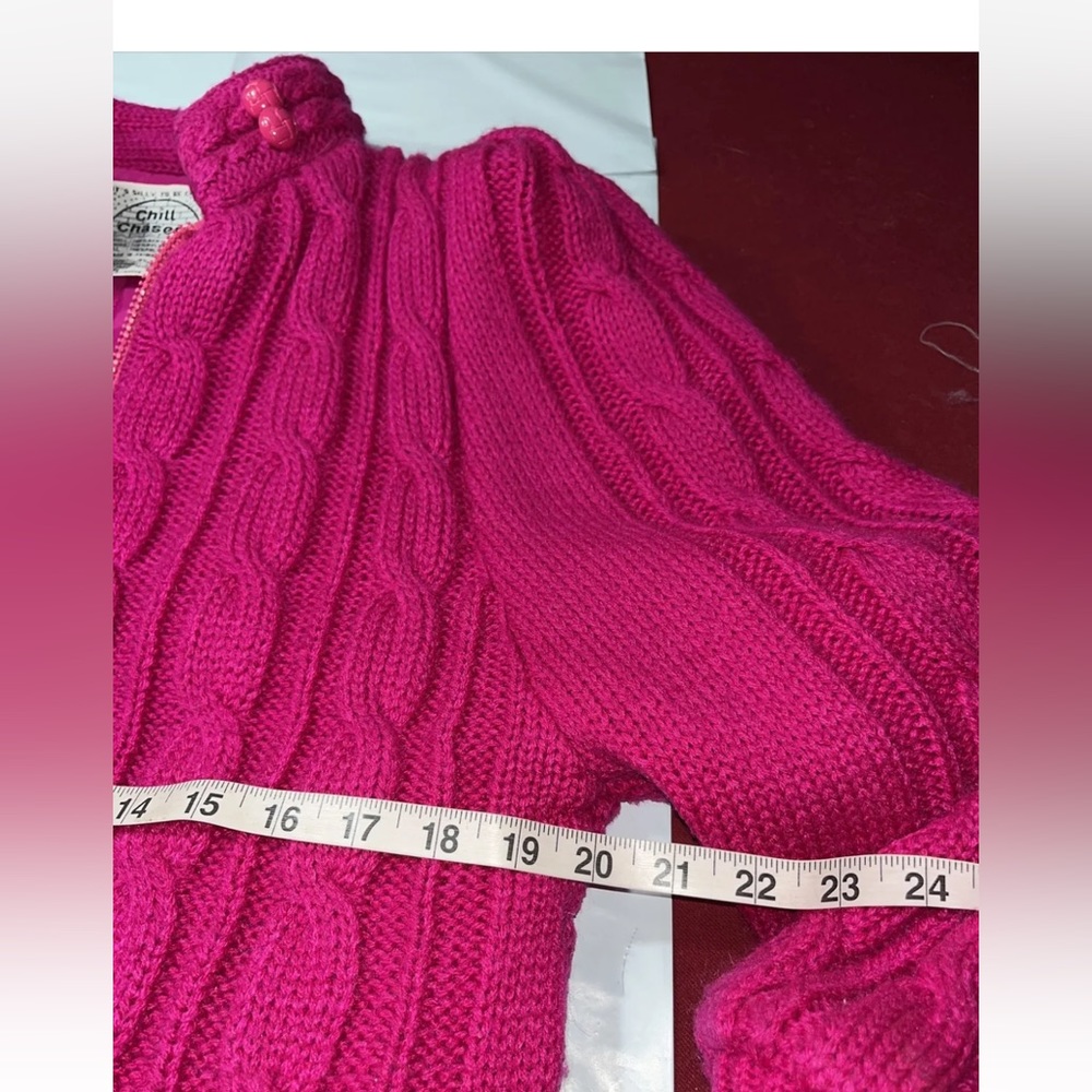 Barbie sweater jacket Chill chasers HOT PINK knit puff sleeves Zip up QUILTED M - Picture 4 of 14